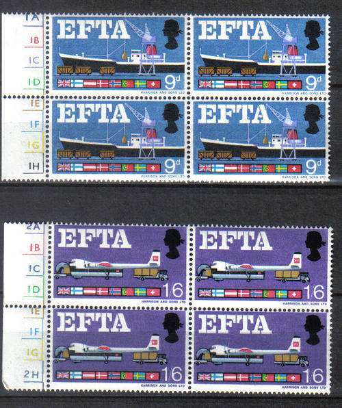 GREAT BRITIAN 1967 FREE TRADE FULL SET IN BLOCKS OF 4 WOW!!!!