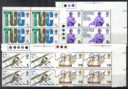 GREAT BRITIAN 1968 BRITISH ANNIVERSARIES FULL SET IN BLOCKS OF 4 WOW!!!!