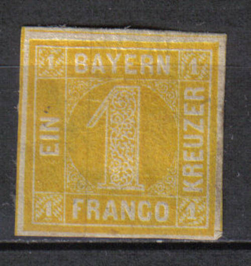 GERMANY CLASSIC STATES BAVERIA 1862 ISSUE Mi#8I RED SILK FIBER SIGNED C/V R1,290.00 LOOK BELOW!