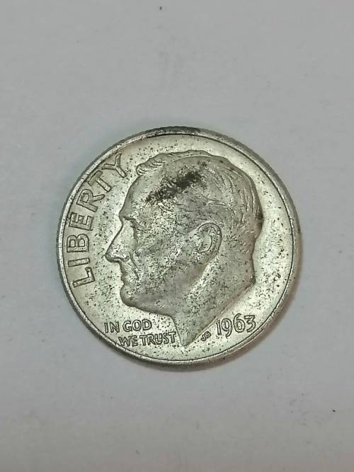 1963 ROOSEVELD DIME, SILVER COIN, 2,8 GRAM, FINENESS, 0,9000.