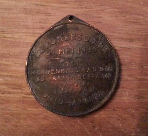 1935 Burgersdorp Herdenking aan die 25jaar Bestaan van die Unie van SA Medal