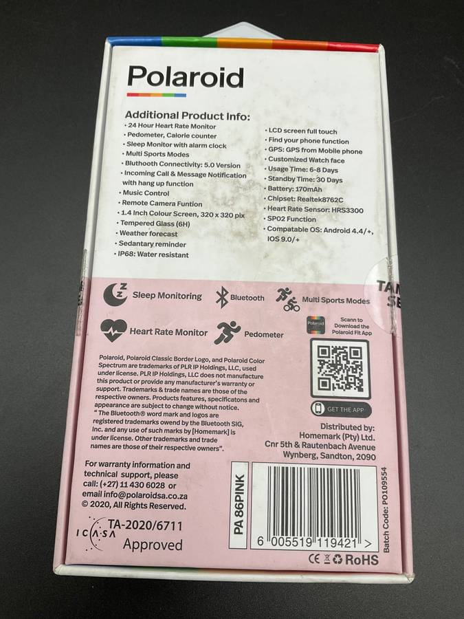 Polaroid Fit Square Full Touch Active Fitness Watch Pink ( Opened Box)