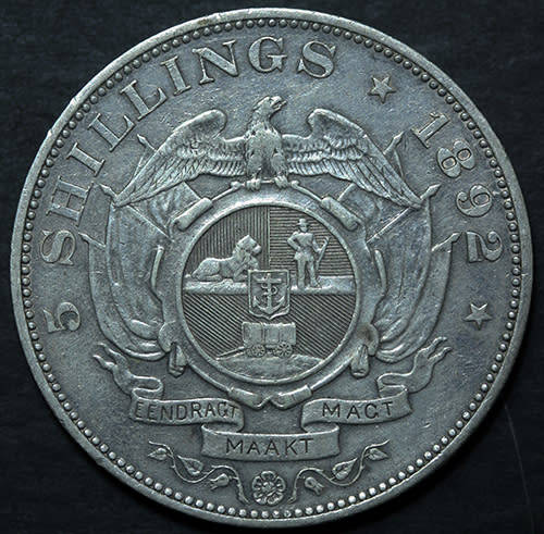R1.00 Start - 1892 5 Shillings `Single Shaft` Beautifull condition. Cat Value in EF R15000.00
