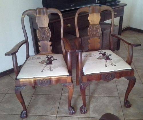 Stinkhout carver chairs newly upholstered. ball and claw