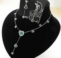 BLUE ROSE NECKLACE & EARRING SET