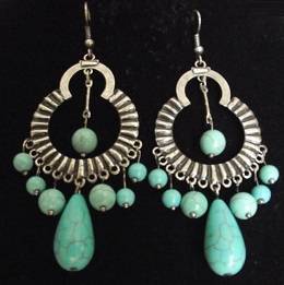 Vintage Tibetan Silver Turquoise Chandelier Dangle Earrings
