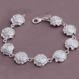 Sterling Silver 925 Plated Frosted Rose Design Bracelet