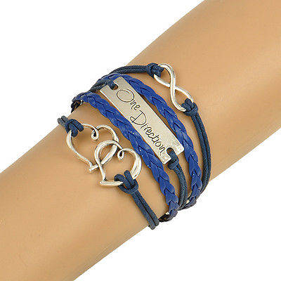 One Direction Leather Double Heart Infinity Bracelet - Navy