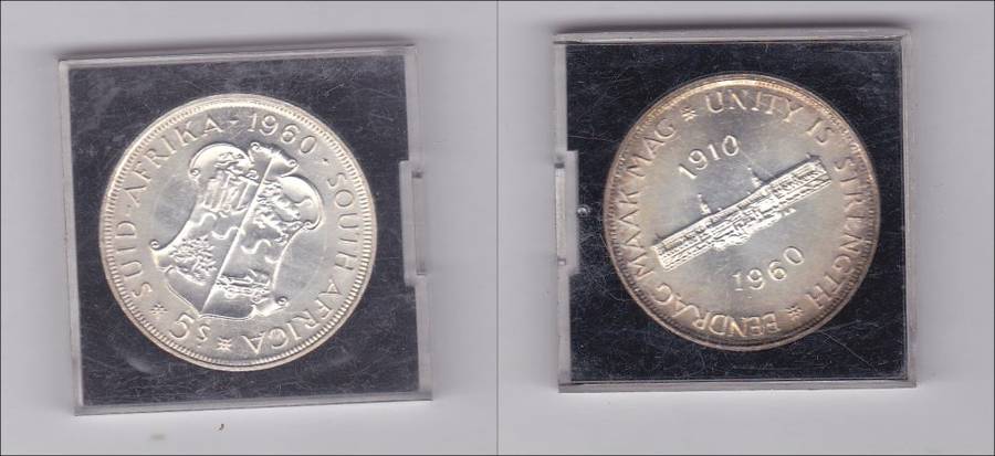 SOUTH AFRICA PROOF 5 SHILLINGS 1960 IN PLASTIC BOX
