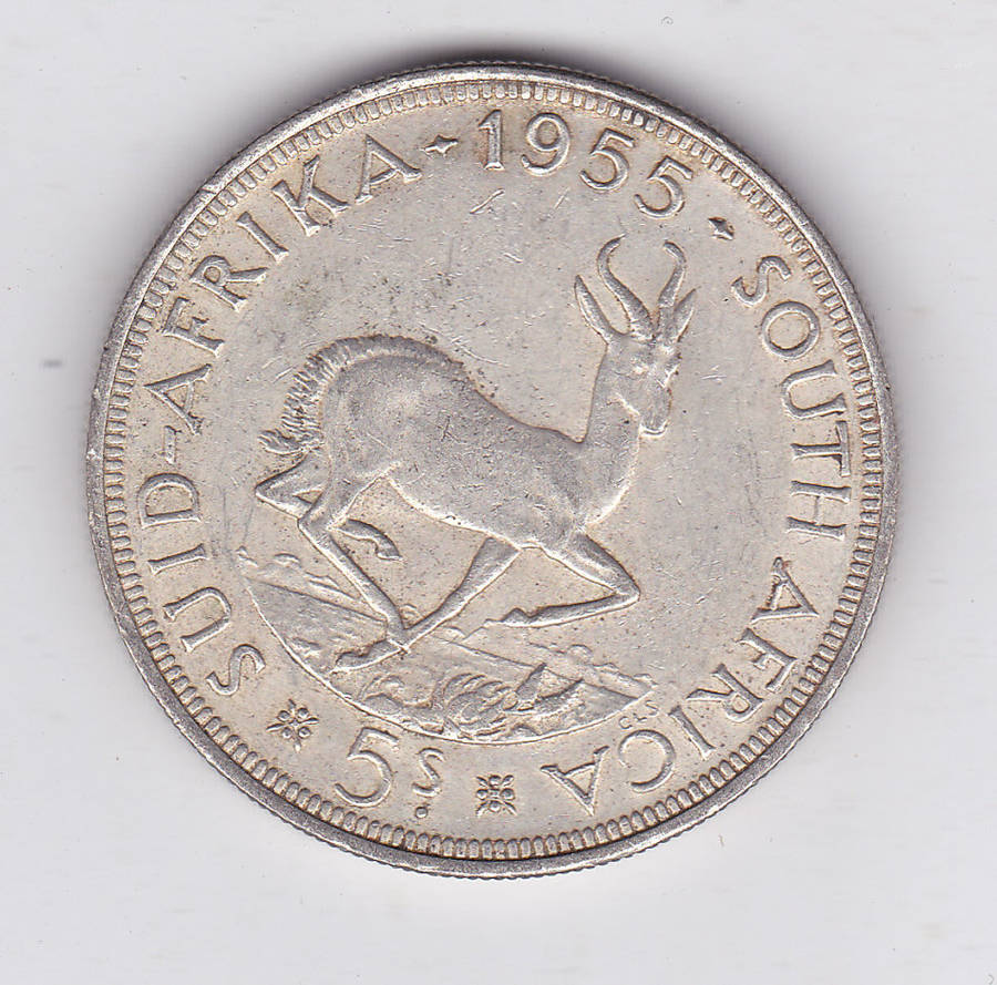 SOUTH AFRICA 5 SHILLINGS 1955 SILVER HIGH GRADE