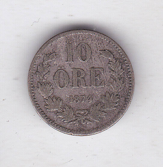 SWEDEN 10 ORE 1874 CAT VALUE VF=$20