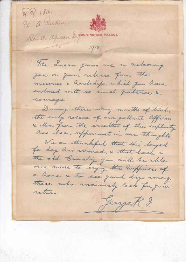 RARE WWI PAIR PTE A. PARKIN. RHODESIAN 1ST S.A.I BRIGADE P.O.W WITH DOCS