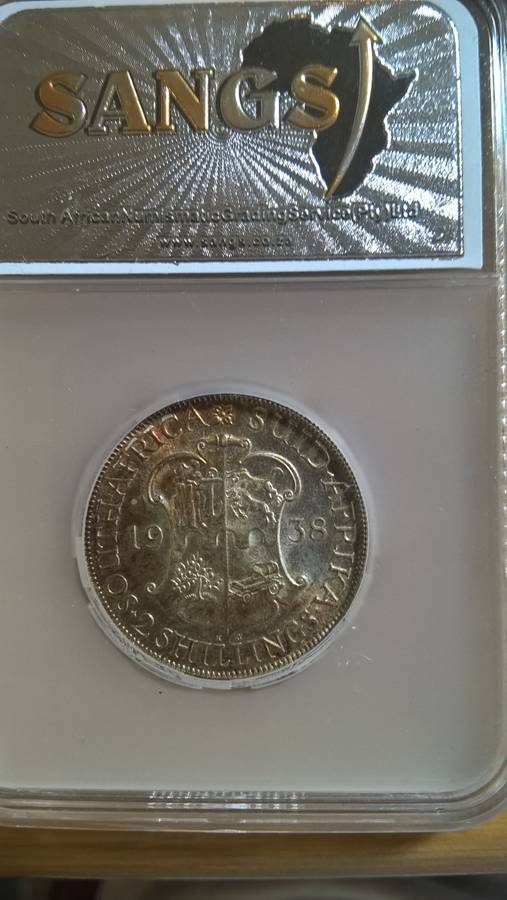 SOUTH AFRICA 2 SHILLINGS 1938 MS 64 SANGS..HERNS EXTRA FINE = R10 000 UNC=R20 000