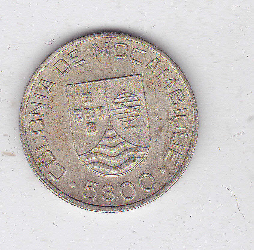 MOZAMBIQUE 5 ESCUDOS 1935 EXTRA FINE VF=$22 XF=$65