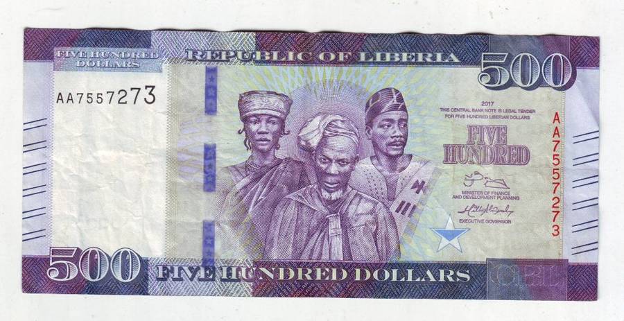 LIBERIA 500 DOLLARS 2017 FV=R41 HIPPO