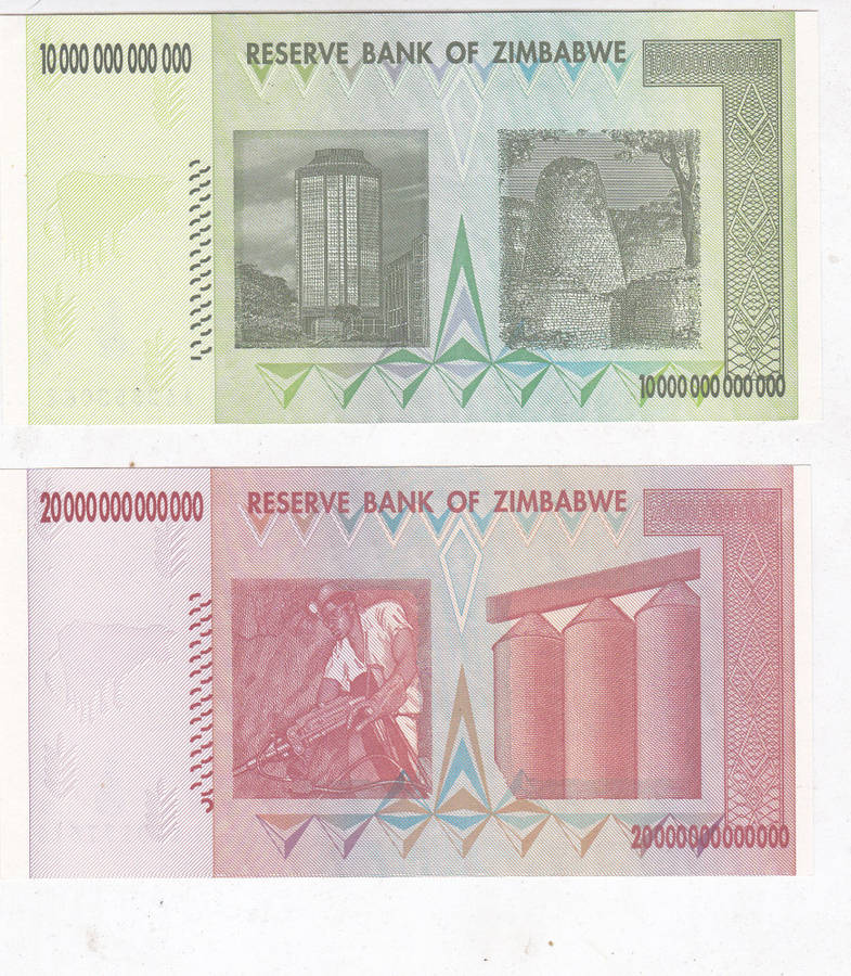 ZIMBABWE SET 10,20,50 & 100 TRILLION DOLLARS UNC