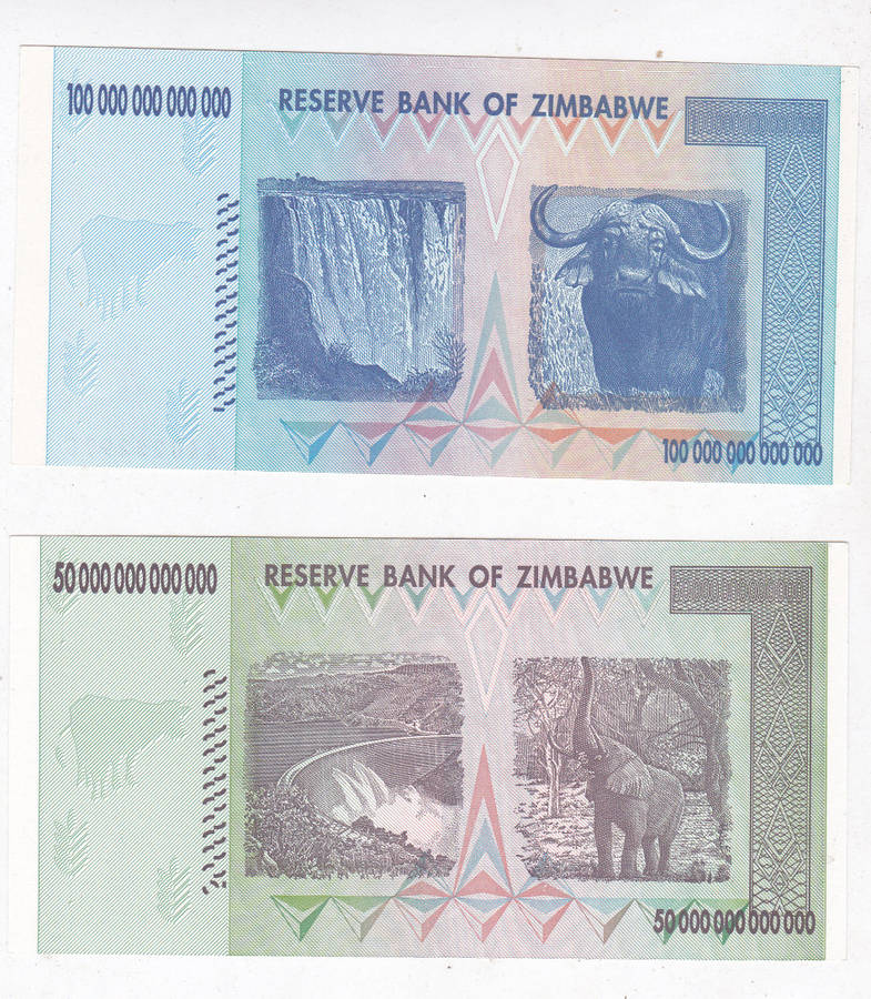 ZIMBABWE SET 10,20,50 & 100 TRILLION DOLLARS UNC