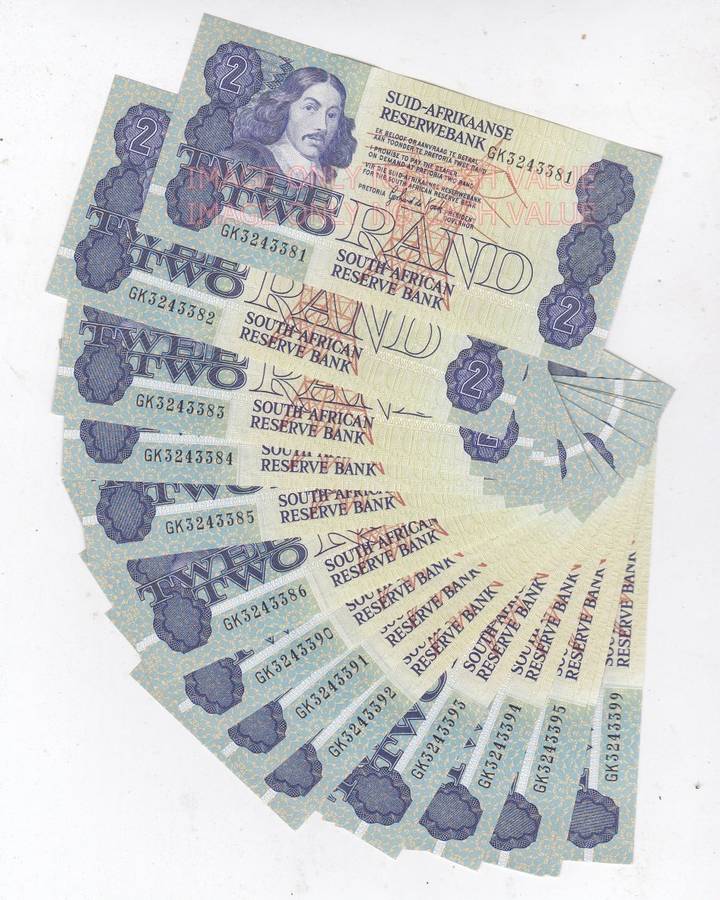 SOUTH AFRICA BULK BUY R2 1984 20 CONSECUTIVE NUMBERS GK 3243381-400 AUNC