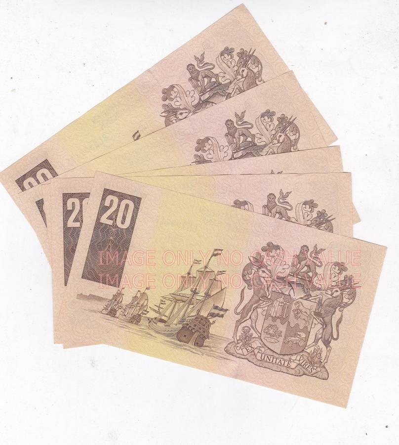SOUTH AFRICA STALS 1990 R20 X 5 CONSECUTIVE NOTES UNC BL2807172D-76
