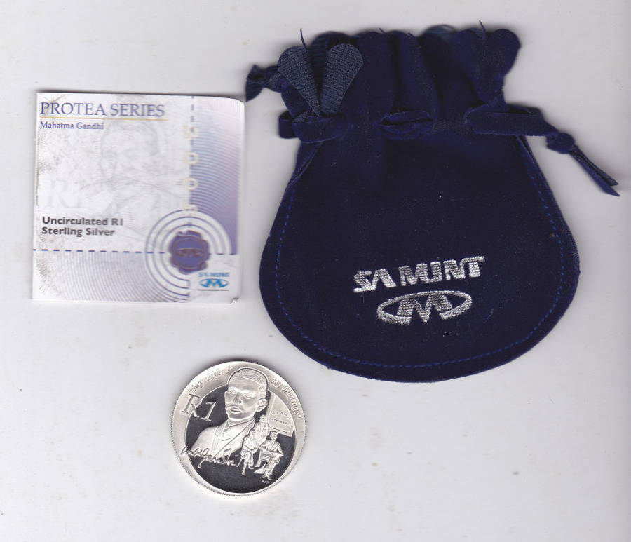 SOUTH AFRICA PROTEA R1 UNC GANDHI 2008 WITH C.O.A ANS MINT POUCH
