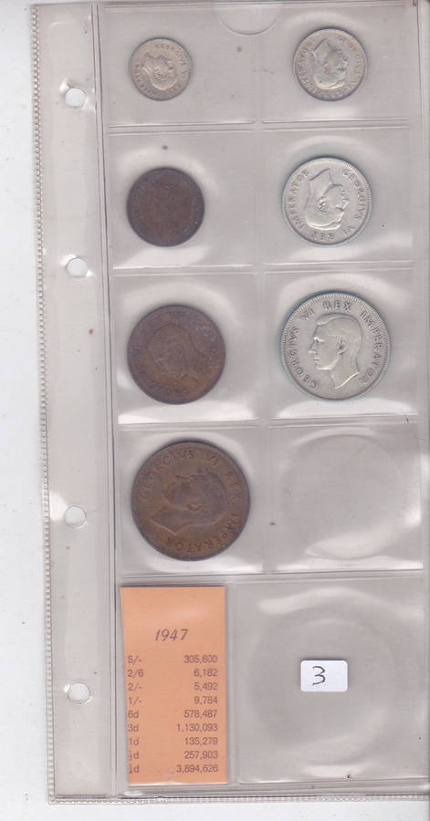 SOUTH AFRICA SET 1947  1/4 D TO 2 SHILLINGS - 6 COINS
