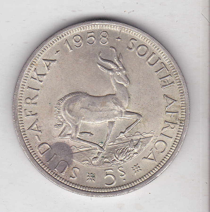 SOUTH AFRICA 5 SHILLINGS 1958 SILVER HIGH GRADE