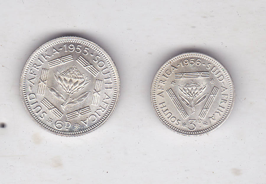 SOUTH AFRICA 1956 3 PENCE AND 6 PENCE UNC
