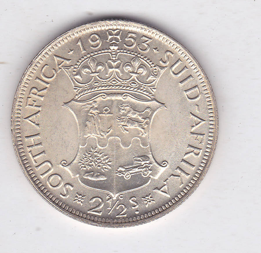 SOUTH AFRICA 2 AND A HALF SHILLINGS 1953 UNC