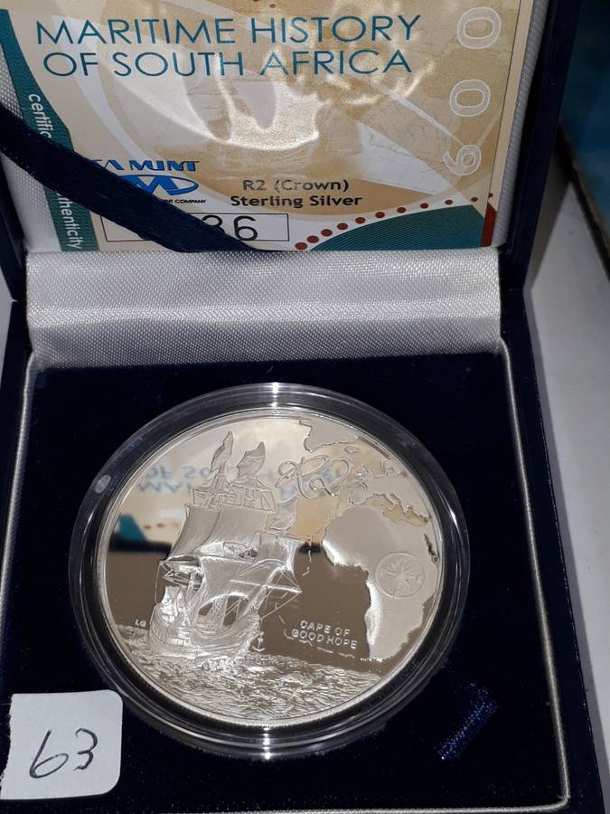 SOUTH AFRICA R2 MARITIME HISTORY 2009 I OUNCE SILVER WITH COA AND BOX