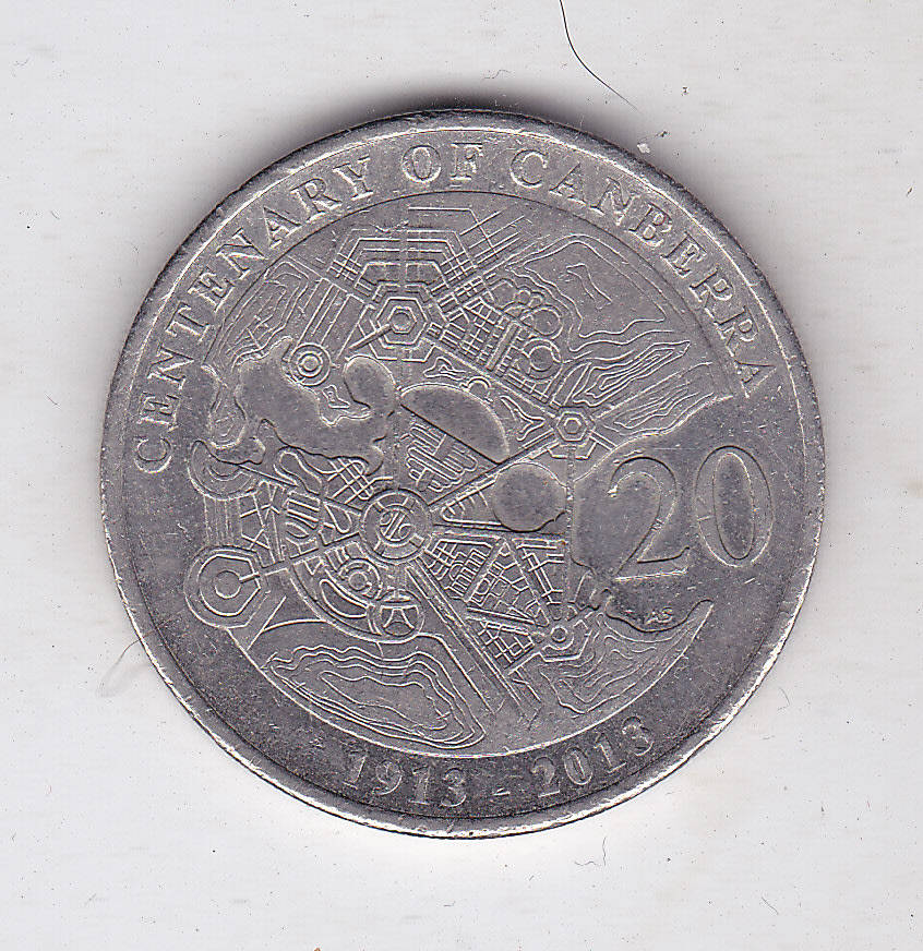 AUSTRALIA 20 CENTS CENTENARY OF CANBERRA 1913-2013 HIGH GRADE