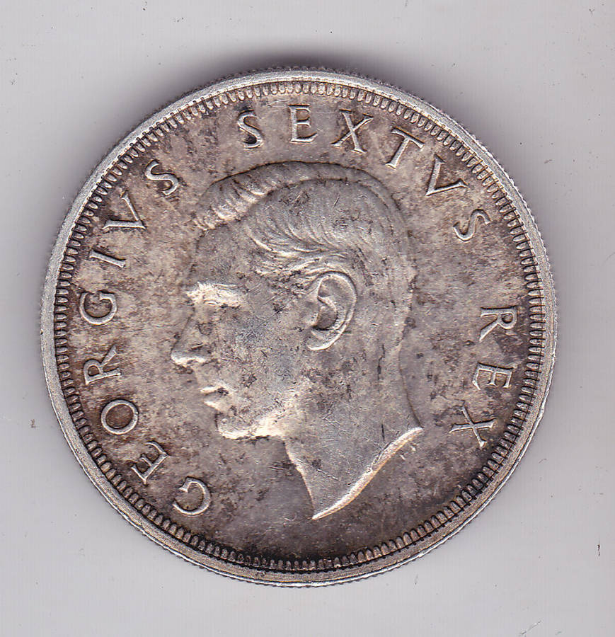 SOUTH AFRICA FIVE SHILLINGS 1949 HIGH GRADE .800 SILVER