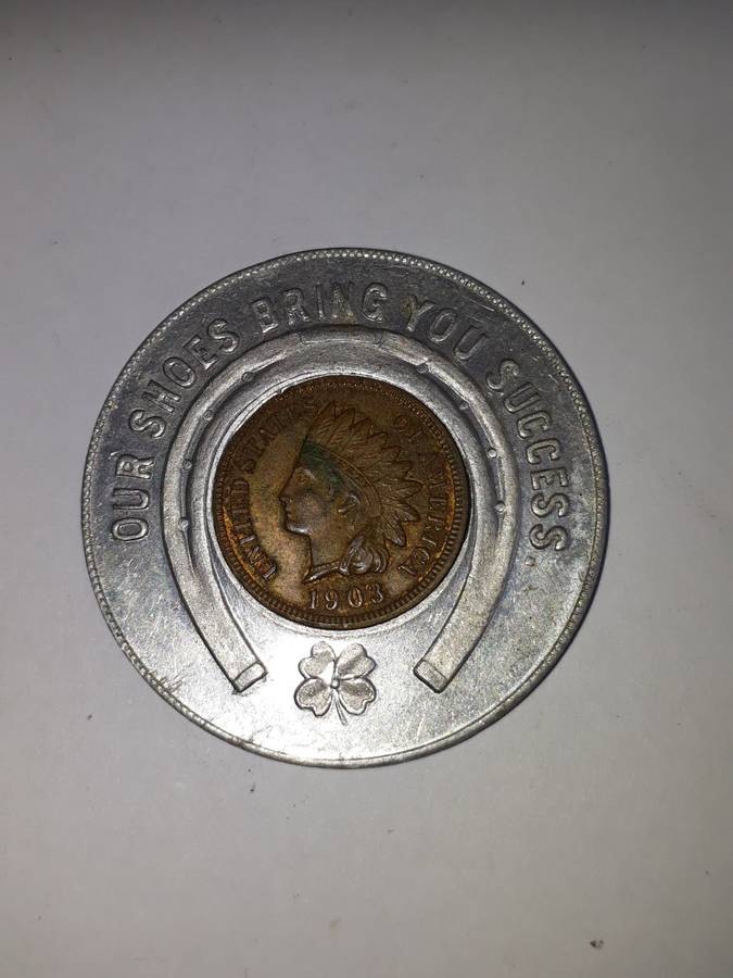 CARY'S AMERICAN SHOE STORE JOHANNESBURG WITH 1903 USA CENT - ADVERTISING TOKEN