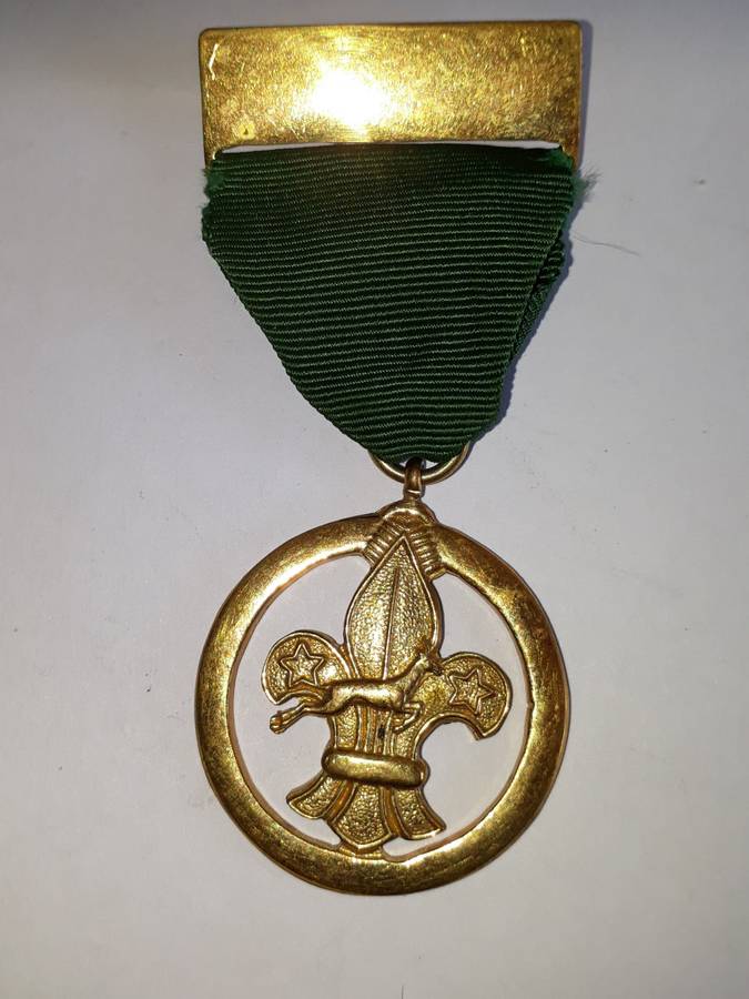 VINTAGE BOY SCOUTS SPRINGBOK MEDAL OF MERIT WITH RIBBON AND BAR