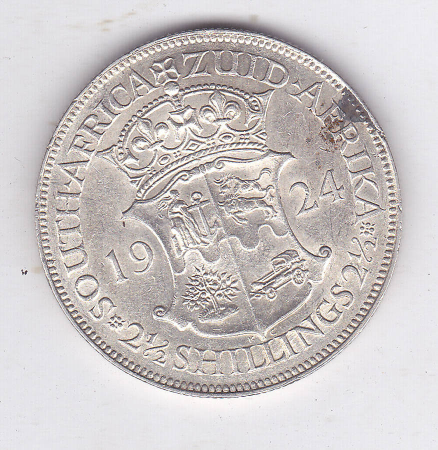 SOUTH AFRICA TWO AND A HALF SHILLINGS 1924 UNC DETAILS -
