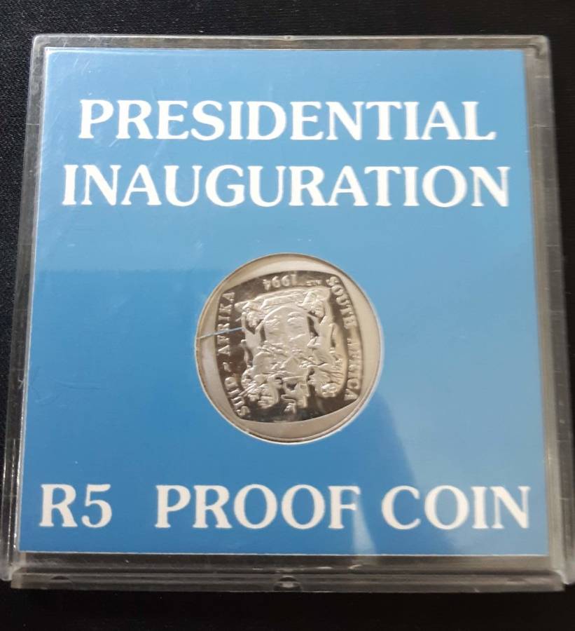 SOUTH AFRICA R5 PROOF INAUGURATION COIN 1994 IN HOLDER