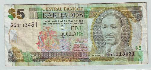 BARBADOS FIVE DOLLARS 1 MAY 2007 - LANDSCAPE