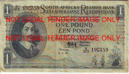 SOUTH AFRICA ONE POUND M.H. DE KOCK B323 190359 11.3.58