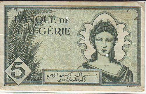 ALGERIA 16-11-1942 FIVE FRANCS