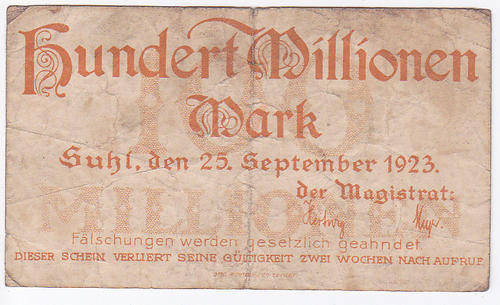 GERMANY ONE HUNDRED MILLION MARK 25 SEPTEMBER 1923