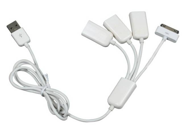 USB 2.0 Hub Cable (3 x USB Ports and Charger cable) for Ipad 1,2 or 3 / Iphone / Ipod