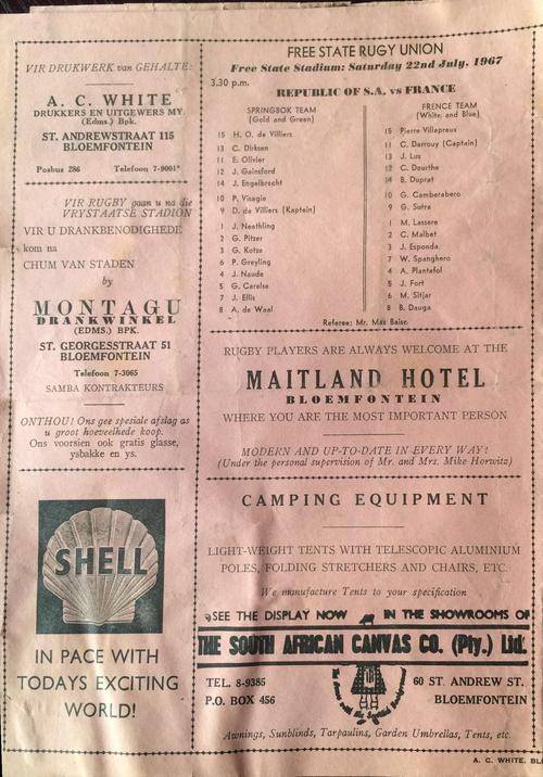 Springboks vs France 22/07/1967 Programme!!