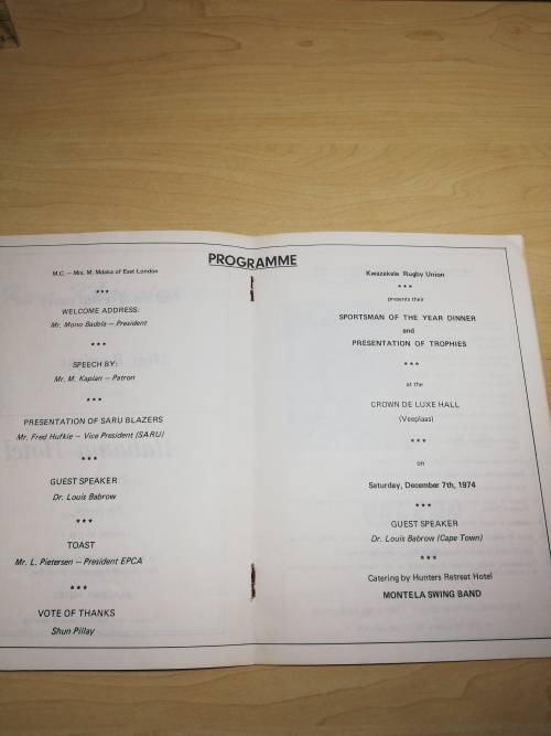 KWARU 1974 Sportman of the Year Souvenir Programme
