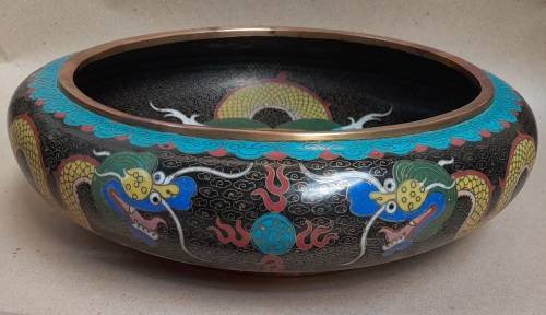 Vintage Chinese cloisonné low bowl in outstanding condition