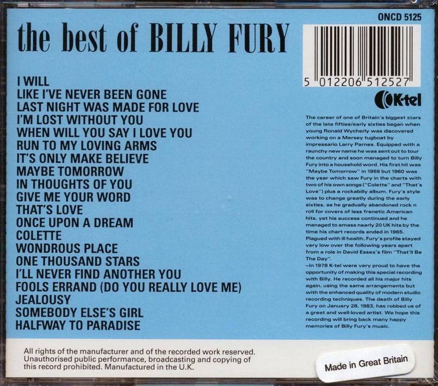 Billy Fury - Best of CD Import