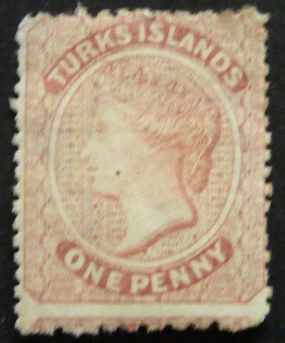 VERY RARE TURKS ISLAND 1ST STAMP 1D BROWN CV R800 MINT