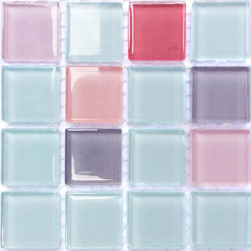 ON SALE!!! Crystal Glass Mosaic Tiles 23mm x 23mm - GREY-PINK-ROSE MIX