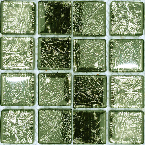 GOLF LEAF FOIL Crystal Glass Mosaic Tiles 23 x 23 - TEAL GREEN