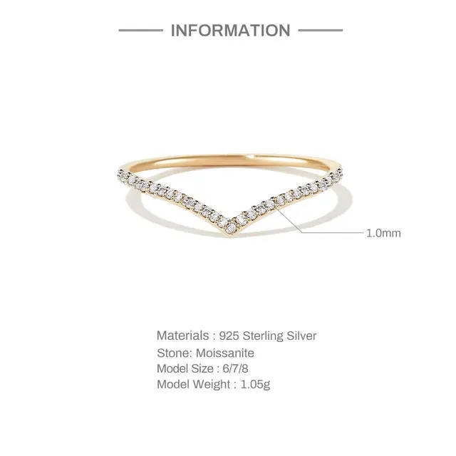 18K Real Gold Plated, V-Shape Moissanite Ring