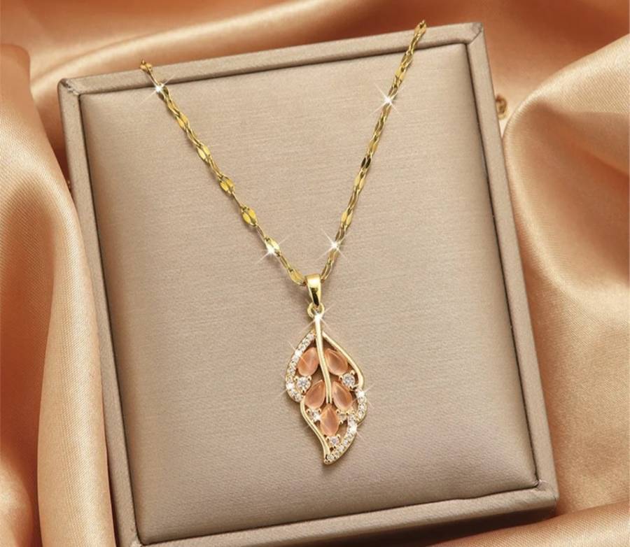 18K Gold Plated Orange Feather Necklace