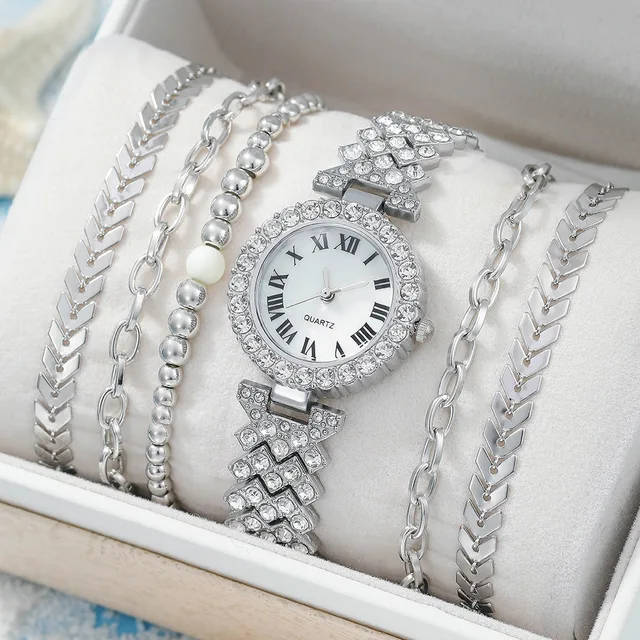 6 in 1 Bargain Ladies Quarts Watch Set with 5 Bracelets
